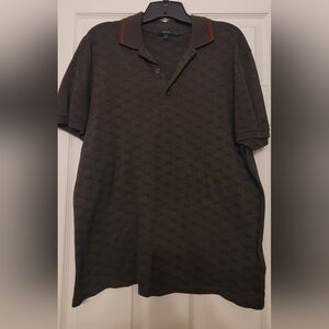 GUCCI Green Red Web Trim  Dark green GG Patterned Short Sleeve Polo Shirt L